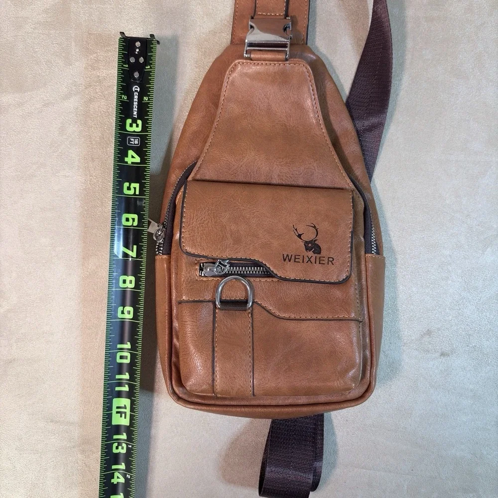 Crossbody Sling Chest Bag, Adj Strap, Zip/Magnetic Front Pocket WEIXIER Brown